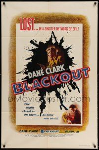 9p127 BLACKOUT 1sh '54 Dane Clark & Belinda Lee trapped in a night without end!