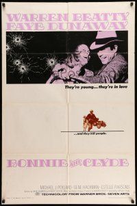 9p138 BONNIE & CLYDE 1sh '67 notorious crime duo Warren Beatty & Faye Dunaway, Arthur Penn!