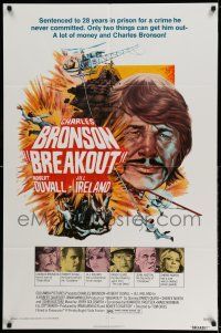9p148 BREAKOUT 1sh '75 Jim Pearsall action artwork, Charles Bronson!