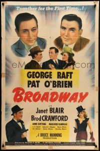 9p153 BROADWAY 1sh '42 George Raft & Pat O'Brien together for the 1st time w/sexy Janet Blair