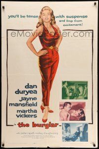 9p163 BURGLAR 1sh '57 sexy luscious blonde Jayne Mansfield will make you limp from excitement!
