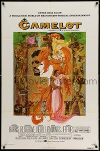 9p171 CAMELOT 1sh R73 Richard Harris as King Arthur, Vanessa Redgrave as Guenevere, Bob Peak art!