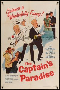 9p175 CAPTAIN'S PARADISE 1sh '53 great artwork & photos of Alec Guinness trying to juggle two wives!