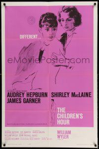 9p194 CHILDREN'S HOUR 1sh '62 close up artwork of Audrey Hepburn & Shirley MacLaine!