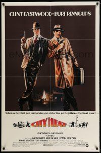 9p201 CITY HEAT 1sh '84 art of Clint Eastwood the cop & Burt Reynolds the detective by Fennimore!