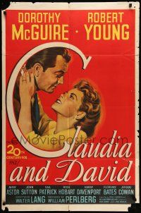 9p203 CLAUDIA & DAVID 1sh '46 romantic close up artwork of Dorothy McGuire & Robert Young!