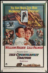 9p216 COUNTERFEIT TRAITOR 1sh '62 art of William Holden & Lilli Palmer by Howard Terpning!