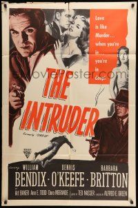 9p219 COVER UP 1sh R54 William Bendix, Dennis O'Keefe, Barbara Britton, The Intruder!
