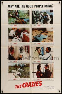 9p224 CRAZIES 1sh '73 George Romero, different inset lobby cards design w/images from the movie!