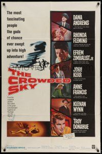 9p231 CROWDED SKY 1sh '60 Dana Andrews, Rhonda Fleming, airplane disaster thriller!