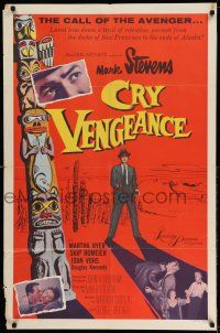 9p232 CRY VENGEANCE 1sh '55 Mark Stevens, film noir, Alaska adventure, cool totem pole art!