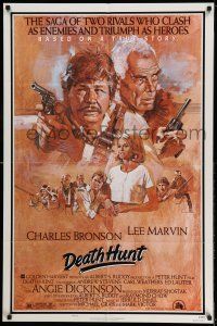 9p239 DEATH HUNT style B 1sh '81 artwork of Charles Bronson & Lee Marvin with guns by John Solie!