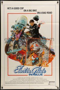 9p277 ELECTRA GLIDE IN BLUE style B 1sh '73 cool art of motorcycle cop Robert Blake by Blossom!