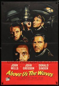 9p019 ABOVE US THE WAVES English 1sh '56 John Mills & English WWII sailors at periscope in sub!