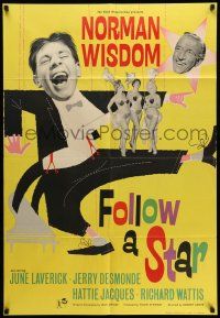9p323 FOLLOW A STAR English 1sh '59 art of wacky Norman Wisdom & showgirls!