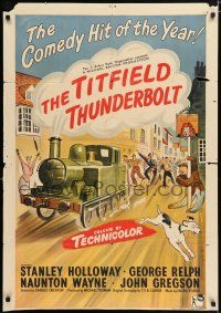 9p873 TITFIELD THUNDERBOLT English 1sh '53 Stanley Holloway, cool artwork of runaway train!