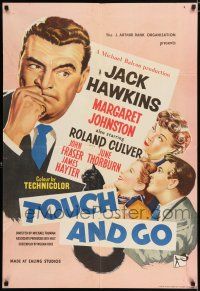 9p887 TOUCH & GO English 1sh '55 cool artwork of Jack Hawkins, Margaret Johnston & cast!