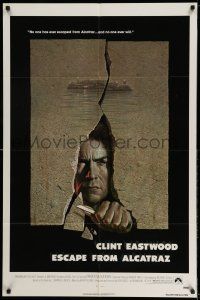 9p281 ESCAPE FROM ALCATRAZ 1sh '79 cool artwork of Clint Eastwood busting out by Lettick!