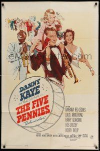 9p315 FIVE PENNIES 1sh '59 great artwork of Danny Kaye, Louis Armstrong & Barbara Bel Geddes!