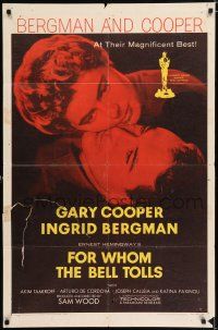 9p326 FOR WHOM THE BELL TOLLS 1sh R57 c/u of Gary Cooper & Ingrid Bergman, Hemingway!