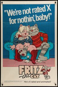 9p338 FRITZ THE CAT 1sh '72 Ralph Bakshi sex cartoon, he's x-rated and animated!