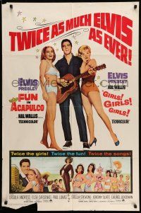 9p344 FUN IN ACAPULCO/GIRLS GIRLS GIRLS 1sh '67 Elvis Presley with his guitar & sexy babes!