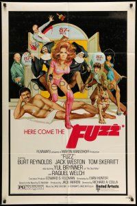 9p348 FUZZ 1sh '72 wacky art of naked Burt Reynolds & sexiest cop Raquel Welch!