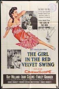 9p356 GIRL IN THE RED VELVET SWING 1sh '55 art of half-dressed Joan Collins as Evelyn Nesbitt Thaw!