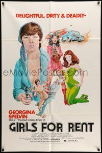 9p357 GIRLS FOR RENT 1sh '74 sexy delightful dirty & deadly bad girl Georgina Spelvin!