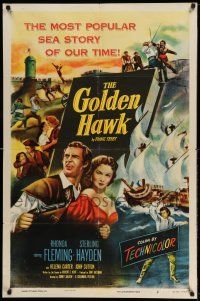 9p361 GOLDEN HAWK 1sh '52 art of pretty Rhonda Fleming & swashbuckling Sterling Hayden!