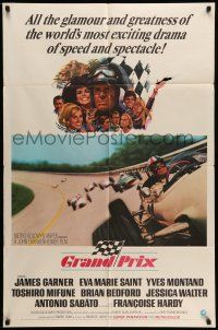 9p366 GRAND PRIX 1sh '67 Formula One race car driver James Garner, artwork by Howard Terpning!