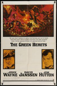 9p371 GREEN BERETS 1sh '68 John Wayne, David Janssen, Jim Hutton, cool Vietnam War art!