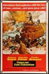 9p373 GUNS FOR SAN SEBASTIAN 1sh '68 Anthony Quinn, Charles Bronson, epic battle art by McCarthy!