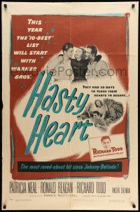 9p378 HASTY HEART 1sh '50 patient Ronald Reagan & nurse Patricia Neal help dying Richard Todd!