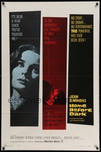 9p386 HOME BEFORE DARK 1sh '58 pretty untouched Jean Simmons is a wife on the rim of insanity!