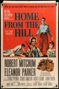 9p387 HOME FROM THE HILL 1sh '60 art of Robert Mitchum, Eleanor Parker & George Peppard!