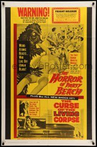 9p388 HORROR OF PARTY BEACH/CURSE OF THE LIVING CORPSE 1sh '64 great monster images!