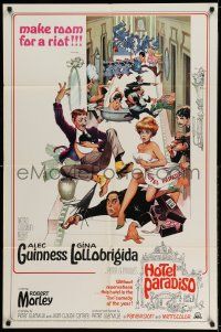 9p391 HOTEL PARADISO 1sh '66 wacky Frank Frazetta art of Alec Guinness & sexy Gina Lollobrigida!