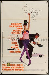 9p393 HOW TO STEAL A MILLION 1sh '66 art of sexy Audrey Hepburn & Peter O'Toole by McGinnis!