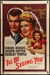 9p399 I'LL BE SEEING YOU 1sh R56 close up of Ginger Rogers, Joseph Cotten & Shirley Temple!