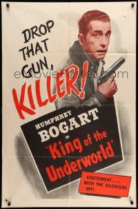 9p454 KING OF THE UNDERWORLD 1sh R56 Kay Francis cool art of Humphrey Bogart w/.45!