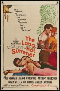 9p490 LONG, HOT SUMMER 1sh '58 Paul Newman, Joanne Woodward, Faulkner directed by Martin Ritt!