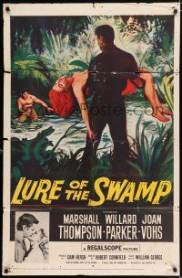9p504 LURE OF THE SWAMP 1sh '57 two men & a super sexy woman find their destination is Hell!