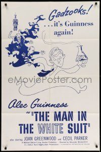 9p517 MAN IN THE WHITE SUIT 1sh R50s wacky art of scientist inventor Alec Guinness in laboratory!
