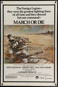 9p521 MARCH OR DIE 1sh '76 Gene Hackman, Terence Hill, French Foreign Legion battle by Tom Jung!
