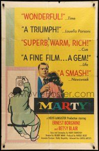 9p529 MARTY 1sh '55 directed by Delbert Mann, Ernest Borgnine, written by Paddy Chayefsky!