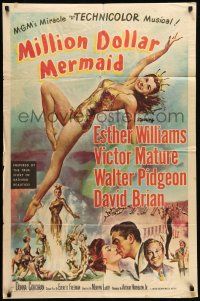 9p541 MILLION DOLLAR MERMAID 1sh '52 sexy swimmer Esther Williams in swimsuit & crown!
