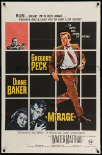 9p544 MIRAGE 1sh '65 cool artwork of Gregory Peck & Diane Baker!