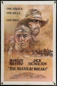 9p547 MISSOURI BREAKS 1sh '76 art of Marlon Brando & Jack Nicholson by Bob Peak!