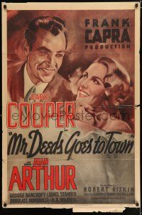 9p556 MR. DEEDS GOES TO TOWN 1sh R50 best art of Gary Cooper and pretty Jean Arthur, Frank Capra!